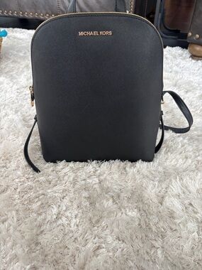MICHAEL KORS Black Saffiano Mini Backpack with Gold Hardware